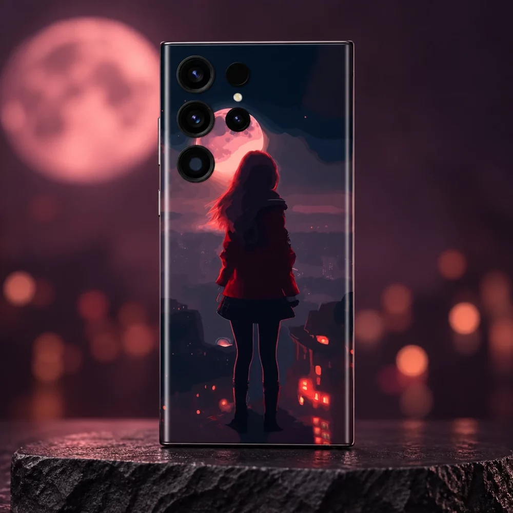 Cute Girl Mobile Skin – Pink Moon Silhouette, pink moon studio hero