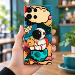 Astronaut Art Mobile Skin – Colourful Space Cartoon, handheld cafe view
