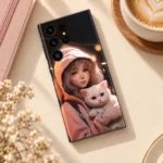 Cute Girl And Cat Mobile Skin, overhead cafe view