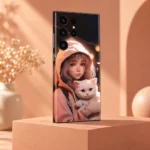 Cute Girl And Cat Mobile Skin, angled peach display