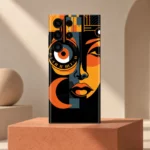 Abstract portrait mobile skin with orange geometric face in gallery hero