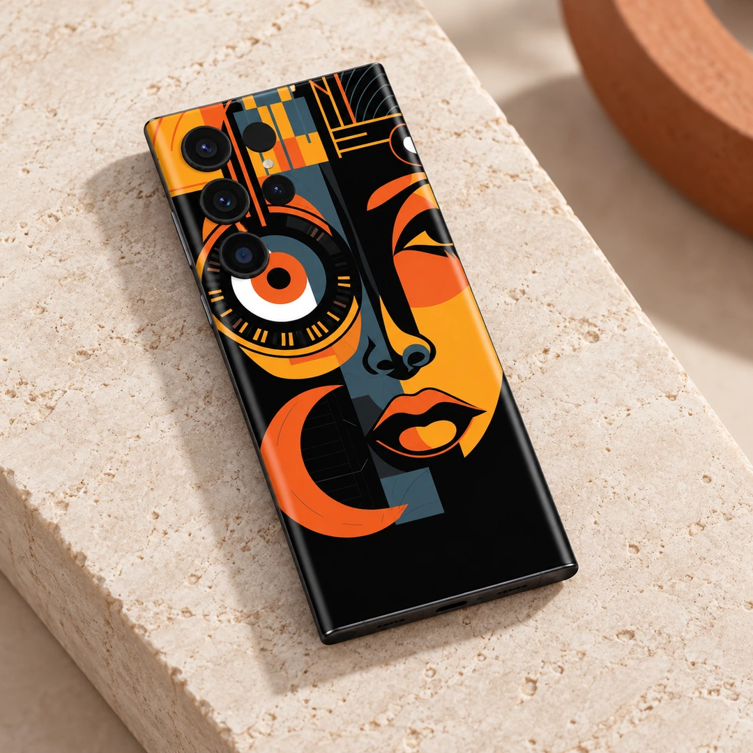 Abstract Portrait Mobile Skin - Stone Detail Abstract portrait mobile skin with orange geometric face in stone detail