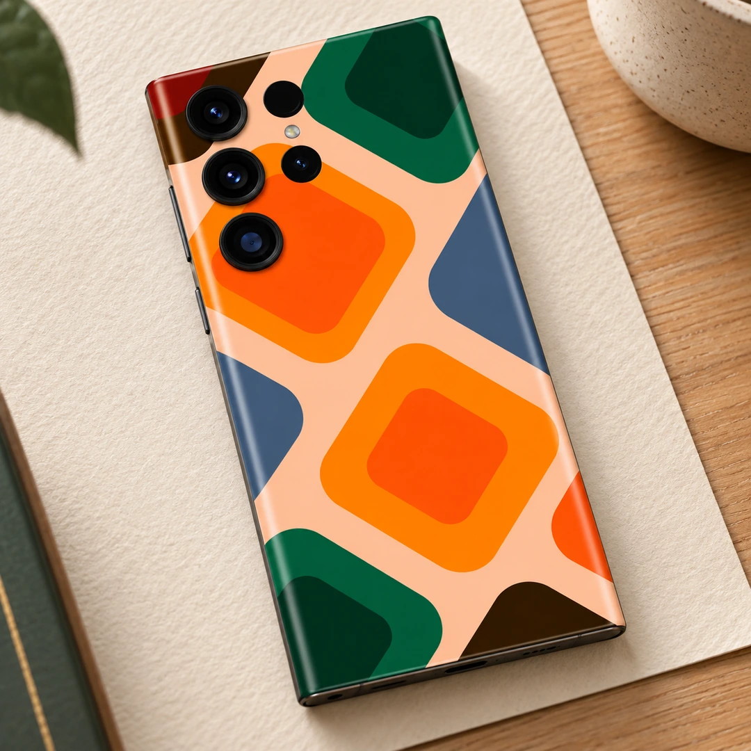 Abstract Pattern Mobile Skin - Pattern Detail Abstract mobile skin with orange and green rounded diamonds on peach, pattern detail