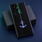 Black Anchor Mobile Skin with green rope and blue-purple anchor, navy studio detail