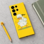 Angry Duck Yellow Mobile Skin, creative desk flat lay