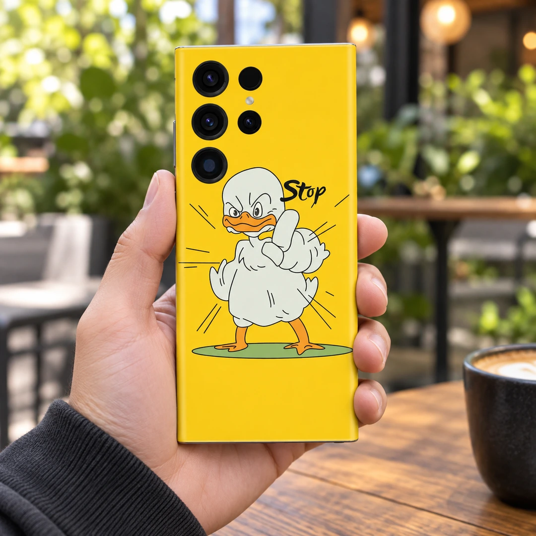 Angry Duck Yellow Mobile Skin - cafe handheld view Angry Duck Yellow Mobile Skin, cafe handheld view