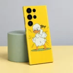 Angry Duck Yellow Mobile Skin, sage cylinder angled view