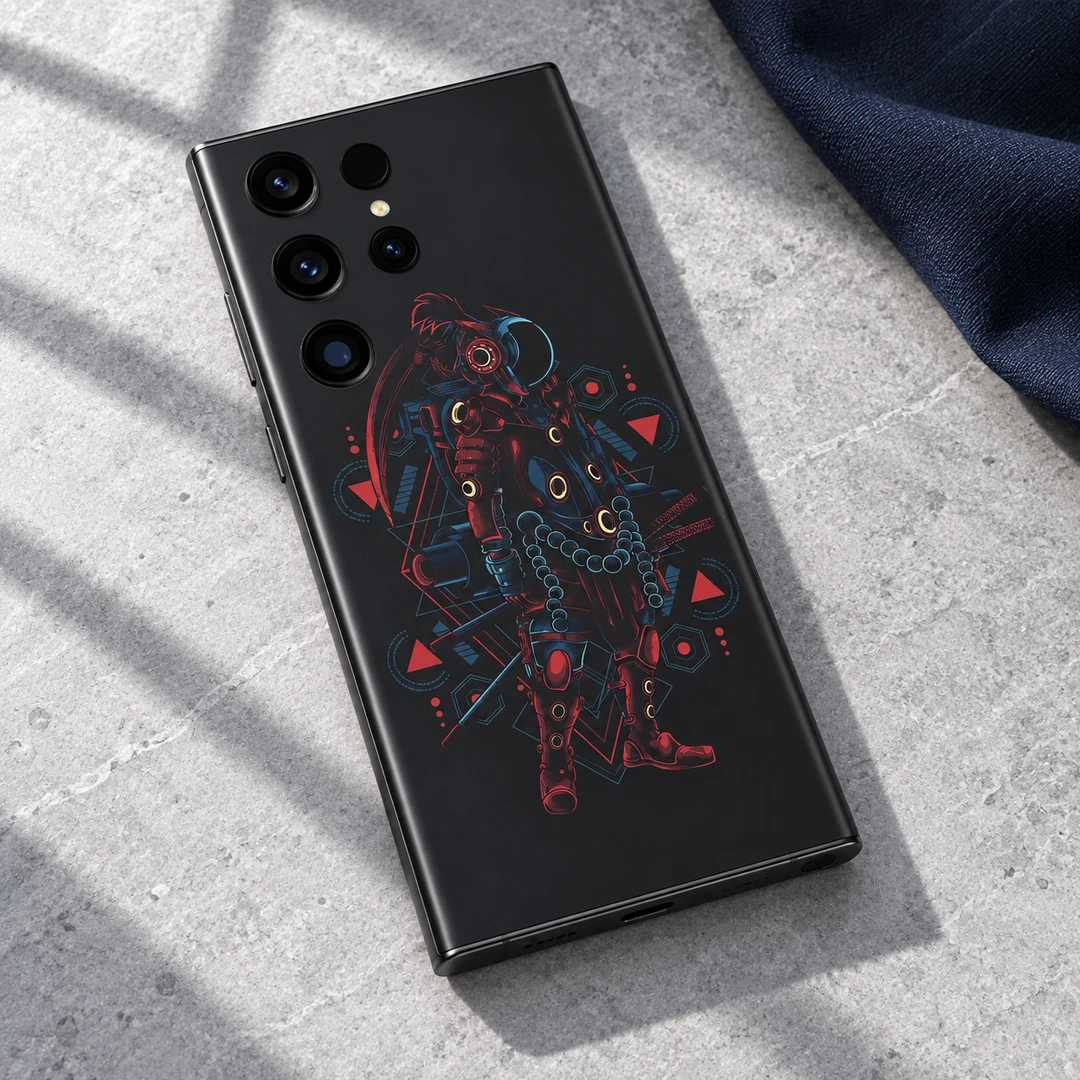 Astronaut Ronin Warrior Mobile Skin - Stone Detail Astronaut Ronin Warrior dark mobile skin with red blue armor and geometric motifs, stone detail