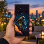 Astronaut Spacewalk Mobile Skin shown handheld twilight view
