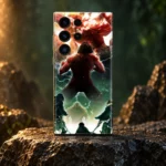 Attack on Titan Battle Mobile Skin standing on rugged stone against a dark green background