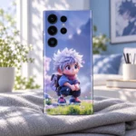 Baby Anime Boy Mobile Skin with white-haired chibi artwork, window light detail