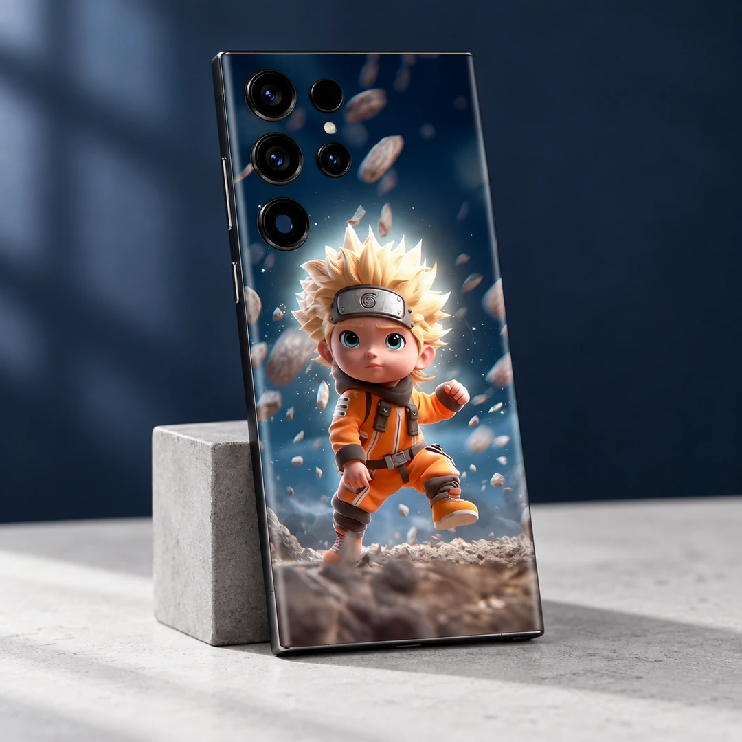 Baby Naruto Mobile Skin - Clean studio detail Baby Naruto mobile skin with blond chibi ninja in orange, clean studio detail