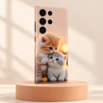 Beautiful Cat Mobile Skin with orange and grey kittens cuddling at sunset, apricot studio view