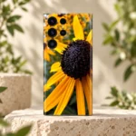Black Eyed Susan mobile skin with golden yellow petals and dark flower center, botanical studio hero
