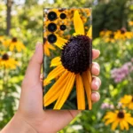 Black Eyed Susan mobile skin with golden yellow petals and dark flower center, garden lifestyle