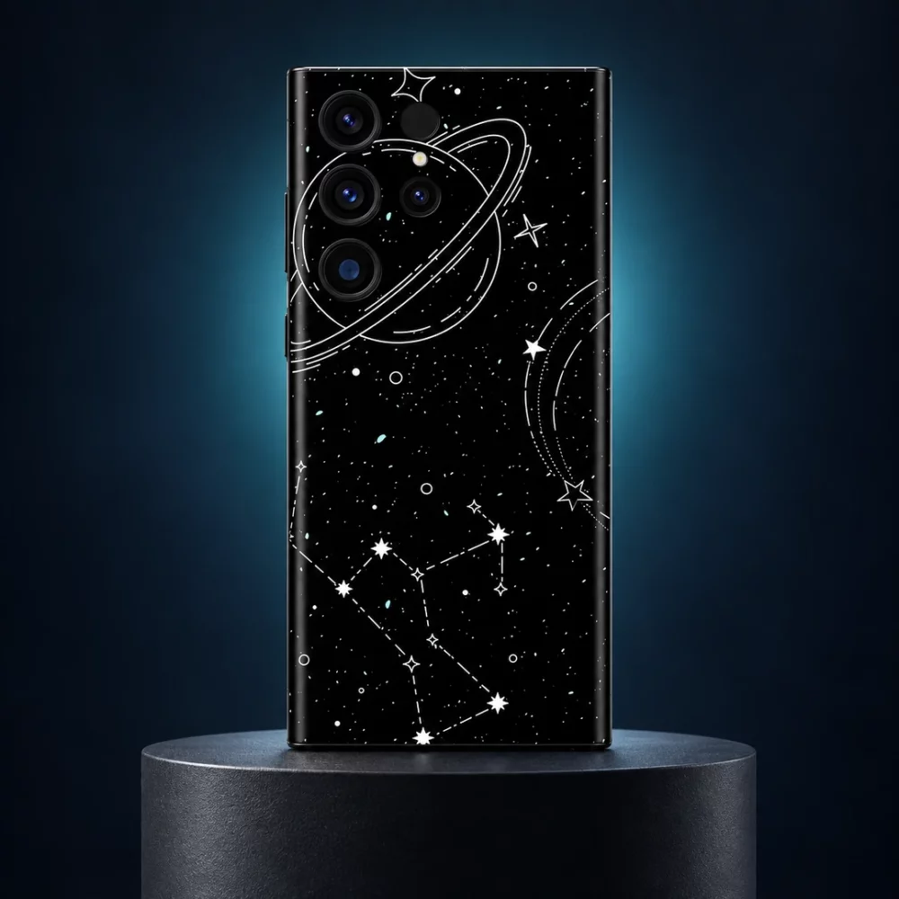 Black Space Planet & Constellation Mobile Skin shown midnight studio hero