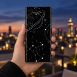 Black Space Planet & Constellation Mobile Skin shown handheld twilight view