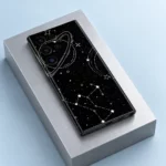 Black Space Planet & Constellation Mobile Skin shown angled silver-block detail