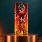 Blue Saiyan Goku Anime Mobile Skin at an angle on a copper podium