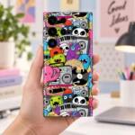 Cartoon Music Doodle Mobile Skin shown in creative workspace handheld view
