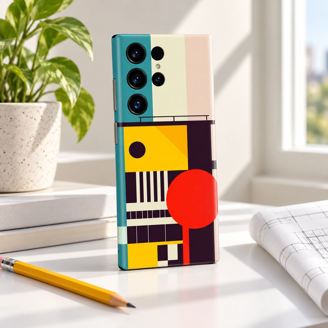 City Building Geometric Art Mobile Skin - Designer Desk Angle City Building geometric art mobile skin - designer desk angle