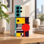 City Building geometric art mobile skin - concrete shelf view