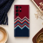 Colorful Zigzag Stitch Pattern Mobile Skin shown in scarf flat lay