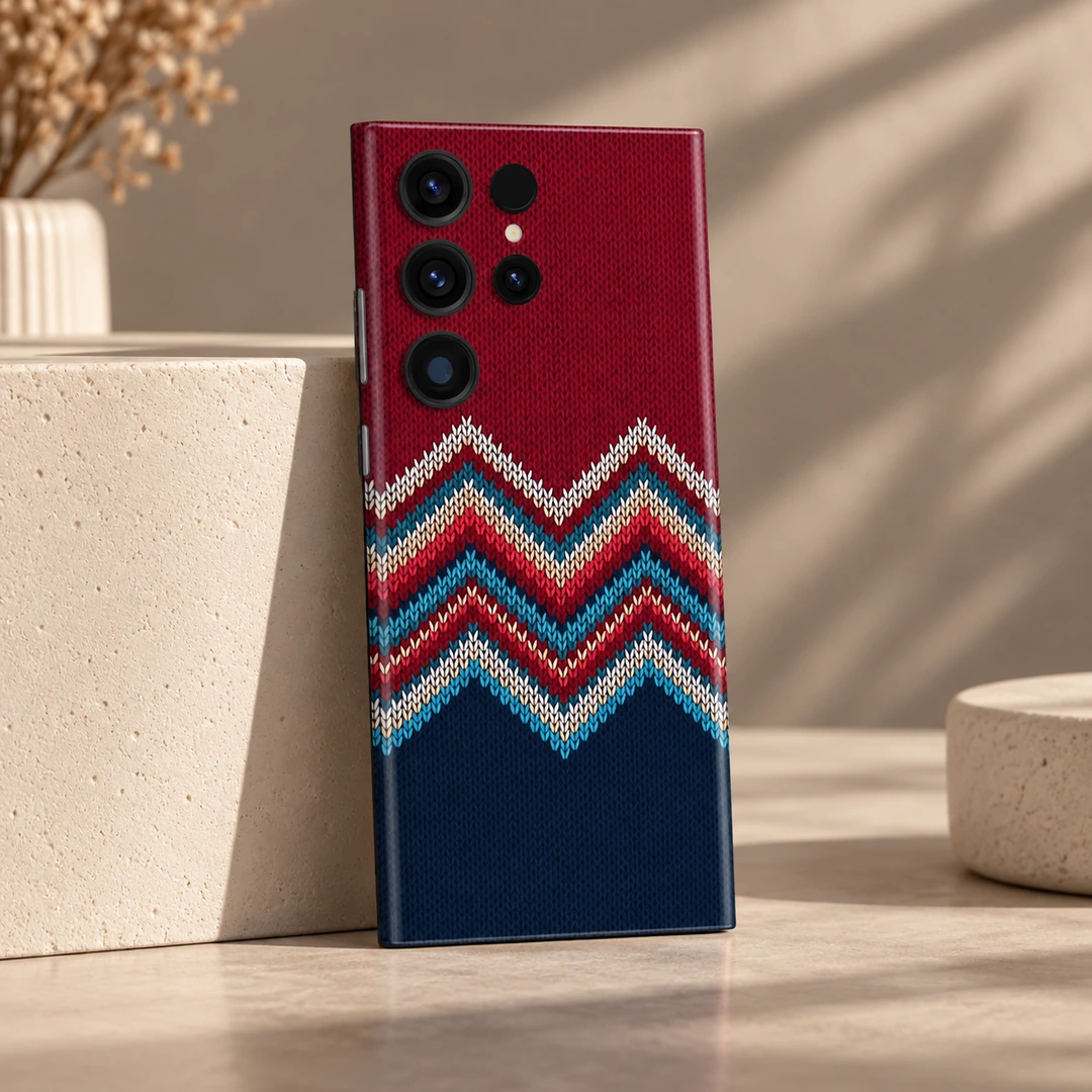 Colorful Zigzag Stitch Pattern Mobile Skin - Sculptural Studio Angle Colorful Zigzag Stitch Pattern Mobile Skin shown in sculptural studio angle