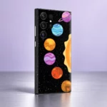 Colourful Planets Mobile Skin at an angle against a lavender background