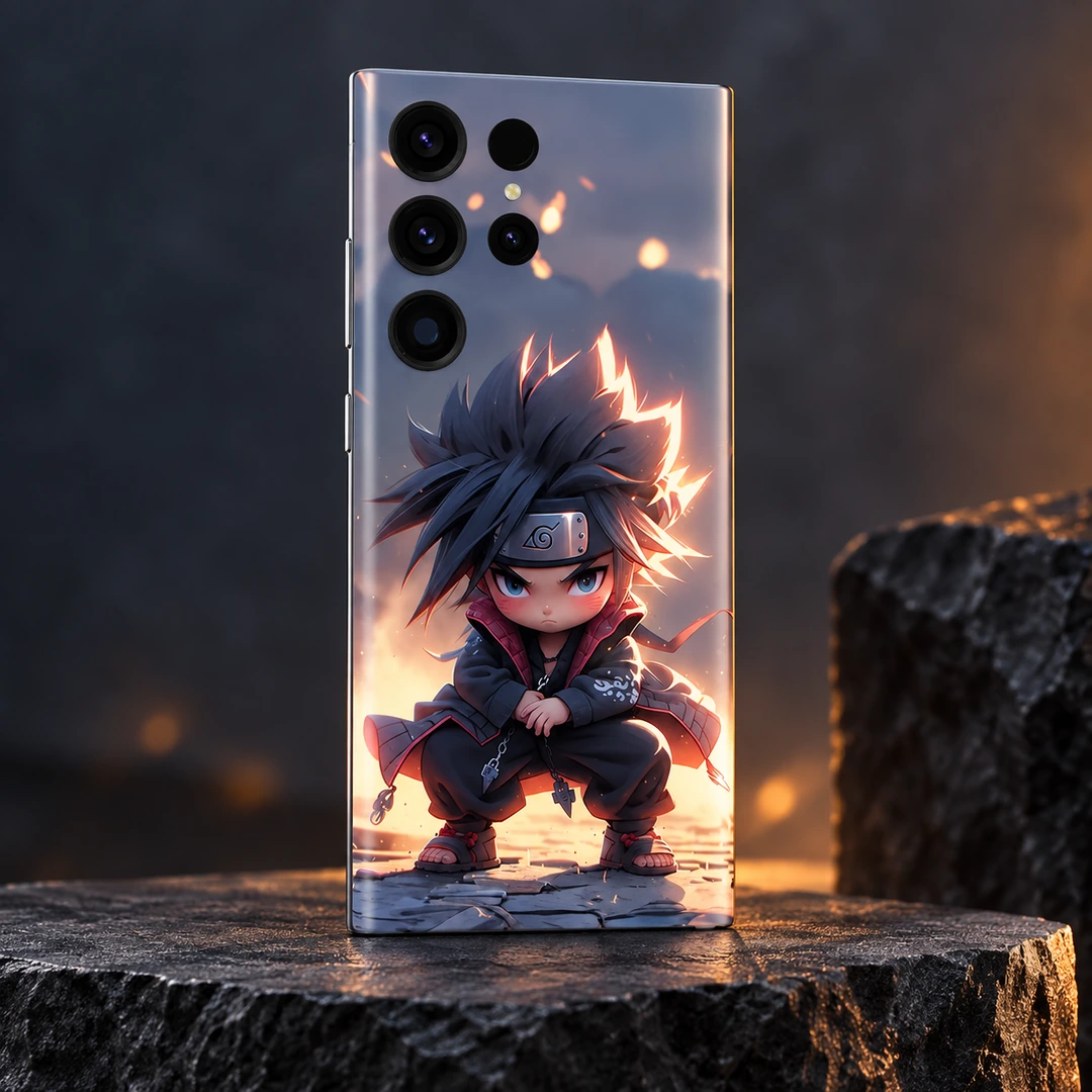 Cute Naruto Mobile Skin - Amber studio hero Cute Naruto mobile skin with crouching chibi ninja artwork, amber studio hero