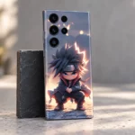 Cute Naruto mobile skin with crouching chibi ninja artwork, daylight side detail