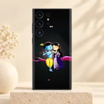 Cute Radha Krishna pink branch mobile skin upright on an ivory stone plinth