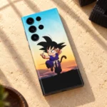Dragon Ball Kid Goku sunset mobile skin, sunlit sandstone flat lay