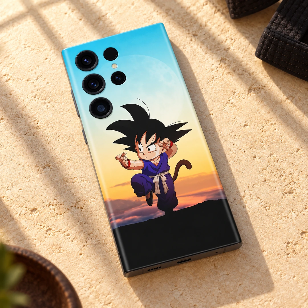 Dragon Ball Kid Goku Sunset Mobile Skin - sunlit sandstone flat lay Dragon Ball Kid Goku sunset mobile skin, sunlit sandstone flat lay