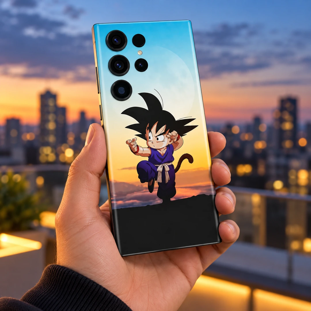 Dragon Ball Kid Goku Sunset Mobile Skin - city sunset handheld view Dragon Ball Kid Goku sunset mobile skin, city sunset handheld view