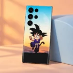 Dragon Ball Kid Goku sunset mobile skin, peach and blue studio view