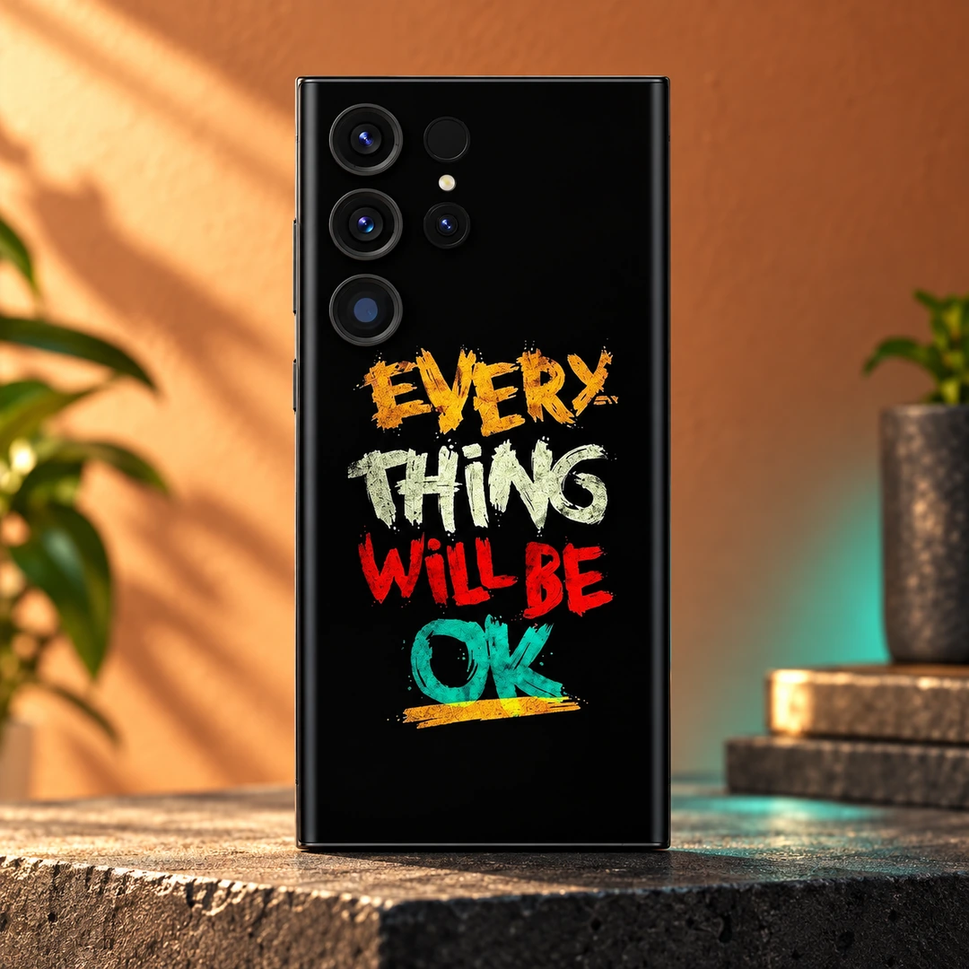 Every Thing Will Be OK Mobile Skin - Warm Studio Hero Black Every Thing Will Be OK quote mobile skin, warm studio hero