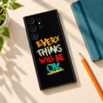 Black Every Thing Will Be OK quote mobile skin, study desk flat lay