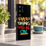 Black Every Thing Will Be OK quote mobile skin, cafe window angle