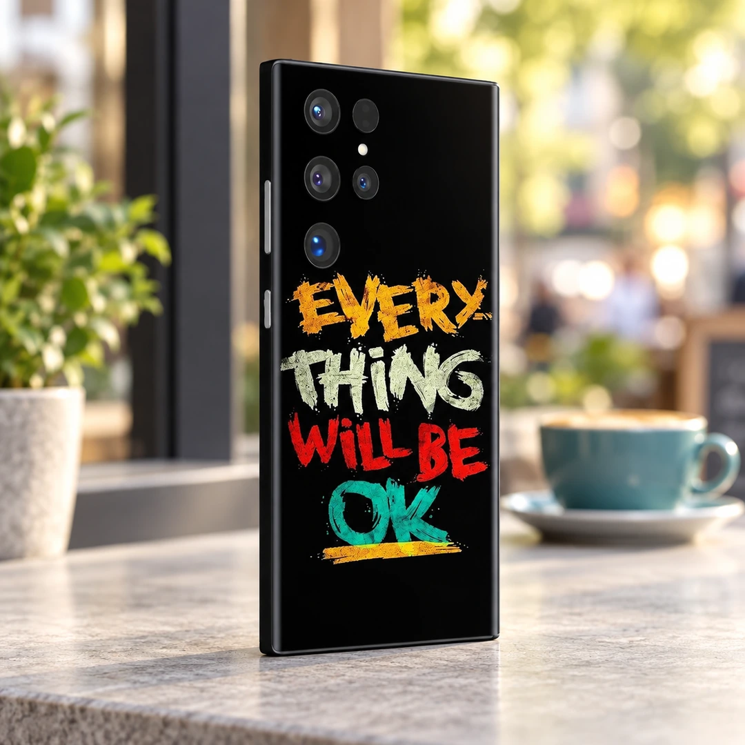 Every Thing Will Be OK Mobile Skin - Cafe Window Angle Black Every Thing Will Be OK quote mobile skin, cafe window angle