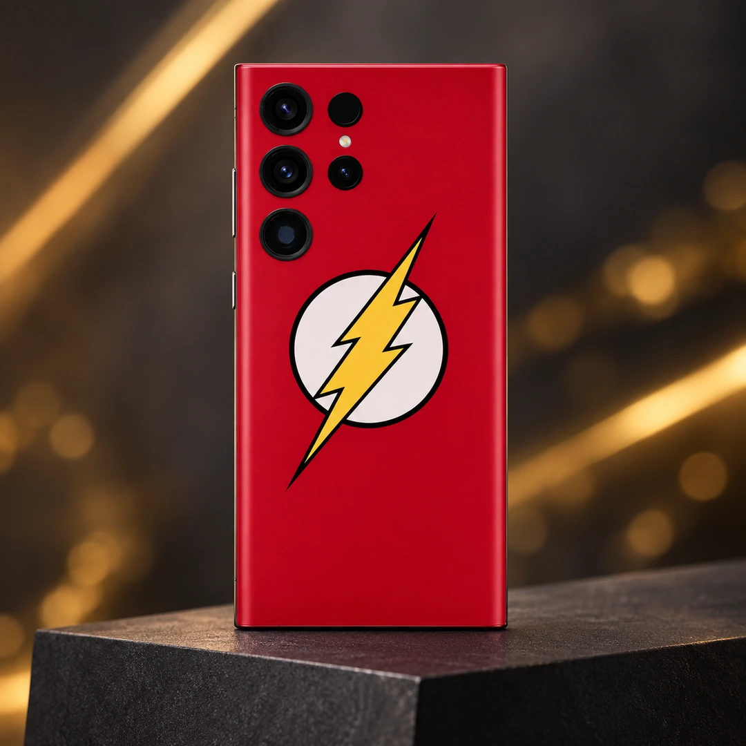 Flash Logo Mobile Skin - Gold light studio hero Red Flash logo mobile skin with yellow lightning bolt, gold light studio hero