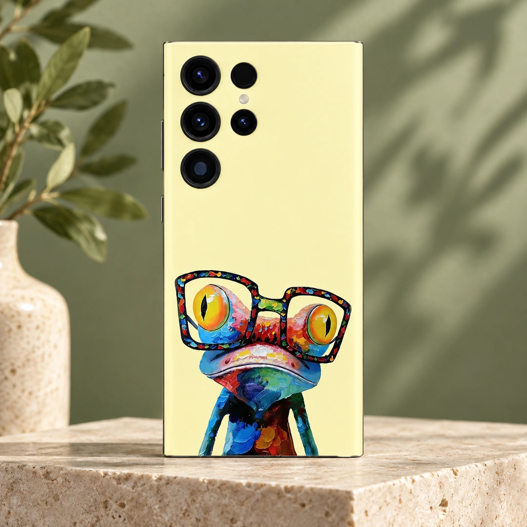 Frog With Glasses Mobile Skin - sage studio hero Pale yellow Frog With Glasses Mobile Skin with colorful frog artwork, sage studio hero