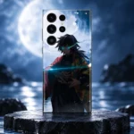 Giyu Tomioka mobile skin with blue moon artwork on a moonlit slate display