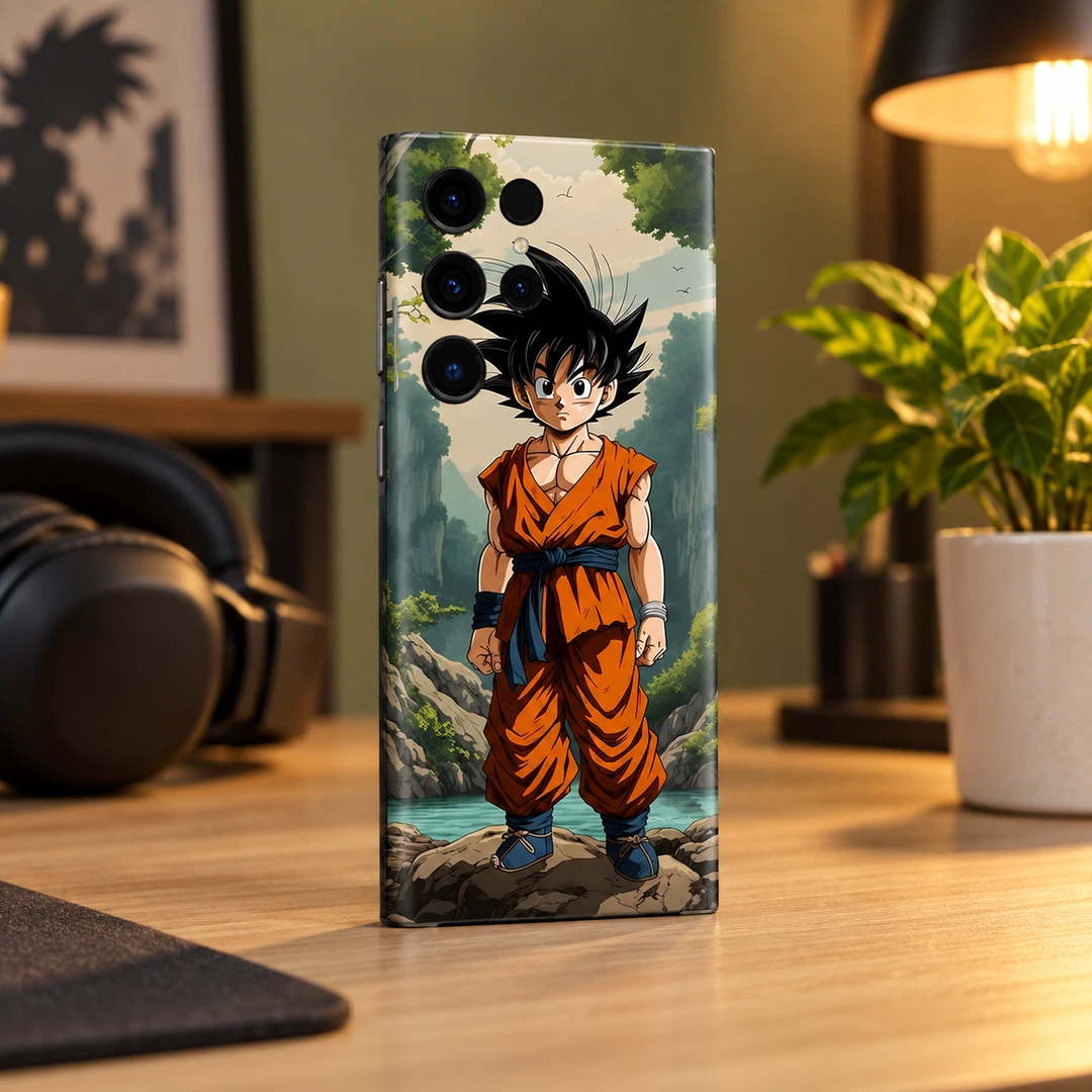 Goku Forest Adventure Mobile Skin - Warm desk view Goku Forest Adventure Mobile Skin shown in warm desk view