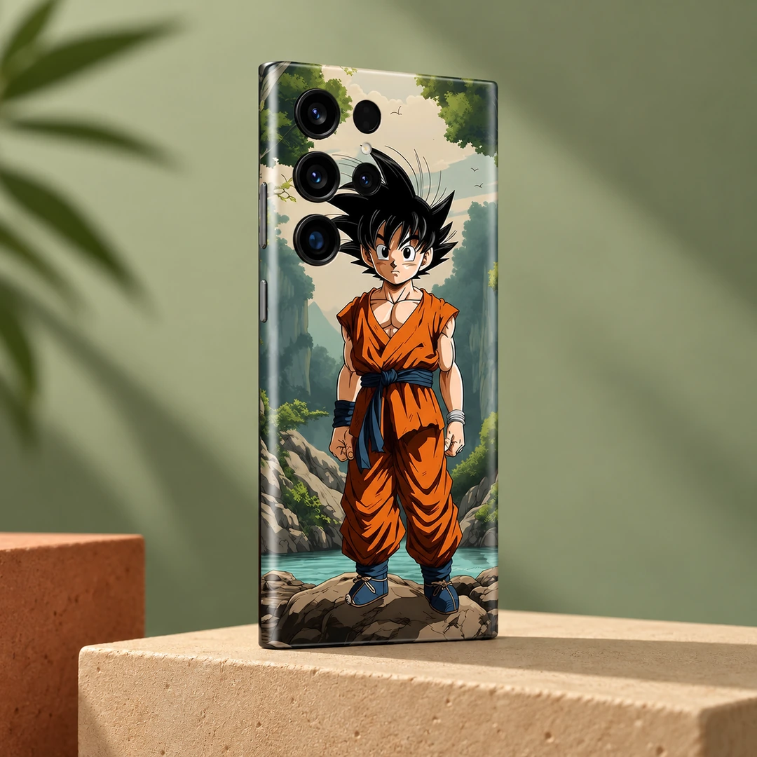 Goku Forest Adventure Mobile Skin - Sage studio angled view Goku Forest Adventure Mobile Skin shown in sage studio angled view