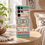 Ikat Geometric Pattern Mobile Skin shown in a bohemian living room