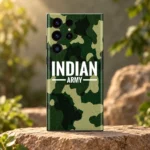 Indian Army mobile skin with green camouflage and white INDIAN ARMY lettering - outdoor hero