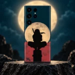 Itachi Moon mobile skin with black ninja silhouette and cream moon, moonlit stone hero view