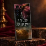 Jai Bajrangbali mobile skin with Hanuman outline, Hindi quote and golden gada - bronze studio