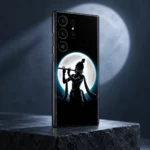 Jay Shree Krishna full moon flute mobile skin on dark slate in blue studio light